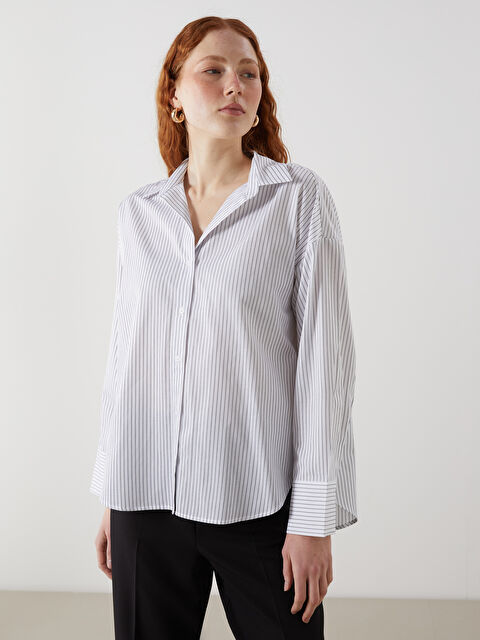 LCW Vision Çizgili Oversize Kadın Gömlek - S5KK07Z8-LEG