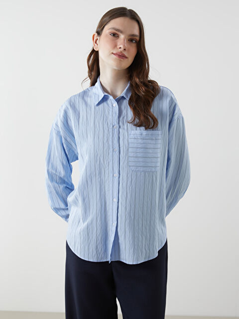 LCW Vision Çizgili Oversize Poplin Kadın Gömlek - S5KK11Z8-LEN