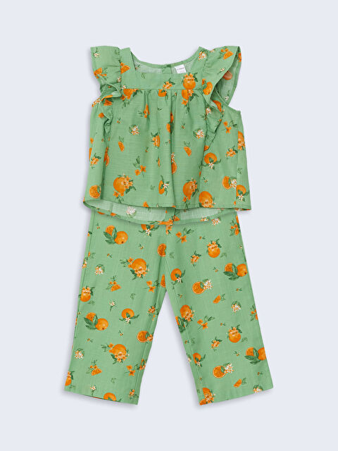 LCW Kids Portakal Baskılı Kız Çocuk Bluz ve Pantolon 2'li - S5KK25Z1-LRR