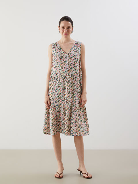 LCWAIKIKI Classic V Yaka Çiçekli A Kesim Elbise - S5KK32Z8-F9C