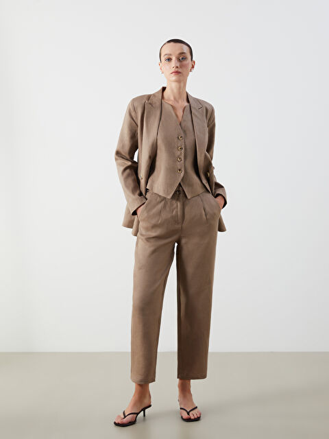 LCWAIKIKI Classic Beli Lastikli %100 Keten Kadın Pantolon - S5KK37Z8-GSK