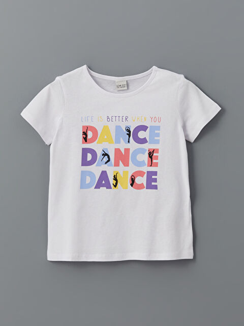 LCW ECO Bisiklet Yaka Baskılı Kız Çocuk Tişört