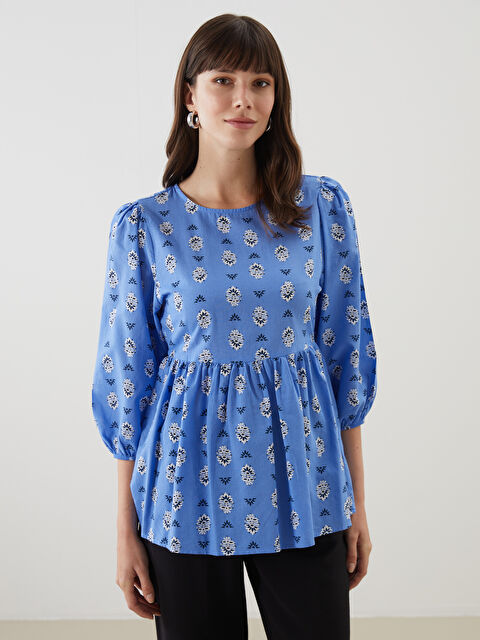 LCW Comfort Bisiklet Yaka Desenli Kadın Bluz - S5KL31Z8-LQQ