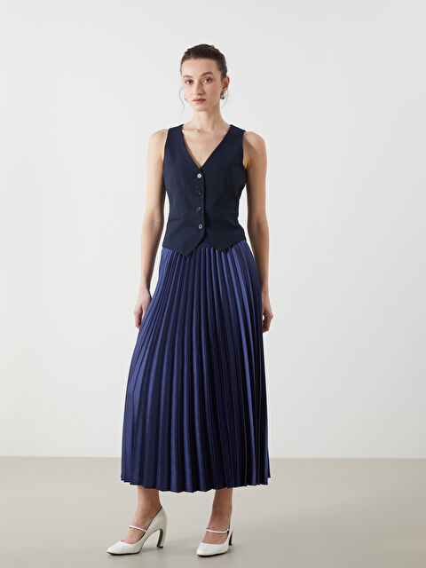 LCWAIKIKI Classic Beli Lastikli Saten Kadın Pileli Etek - S5KL34Z8-Z46