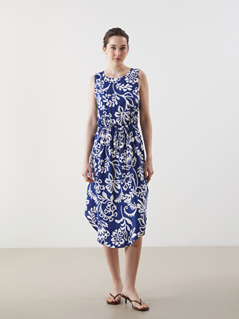 LCWAIKIKI Classic Bisiklet Yaka Çiçekli Elbise - S5KL40Z8-LQQ