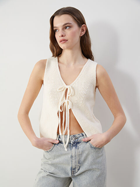 XSIDE V Yaka Ajurlu Kadın Triko Yelek - S5KL43Z8-Z4W
