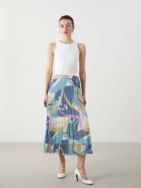 LCWAIKIKI Classic Beli Lastikli Desenli Şifon Kadın Pileli Etek - S5KL47Z8-LQQ