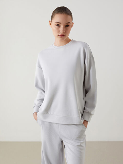 LCW Modest Bisiklet Yaka Oversize Kadın Sweatshirt Tunik - S5KM45Z8-CWL