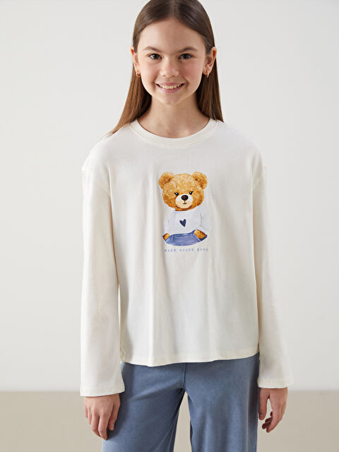 LCW Kids Bisiklet Yaka Ayı Teddy Baskılı Kız Çocuk Tişört - S5KM55Z4-FDU