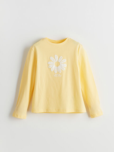 LCW Kids Bisiklet Yaka Çiçekli Kız Çocuk Tişört - S5KM56Z4-FRN