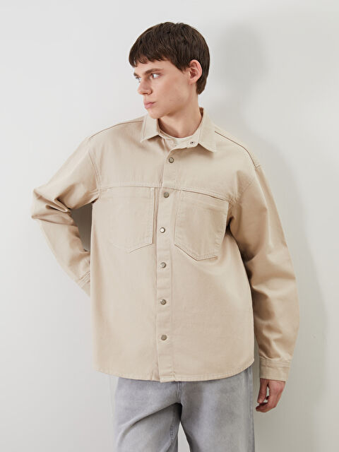 LCW Jeans Rahat Kalıp Uzun Kollu Erkek Jean Gömlek Ceket - S5KM96Z8-VG3