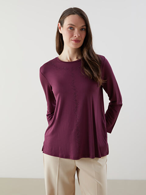 LCW Grace Bisiklet Yaka Taşlı Kadın Bluz - S5KN42Z8-HNN