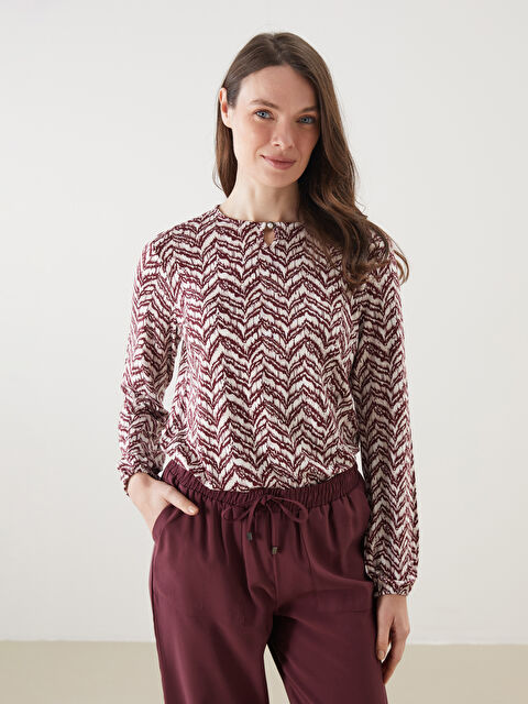 LCW Grace Bisiklet Yaka Desenli Kadın Bluz - S5KN43Z8-LQV