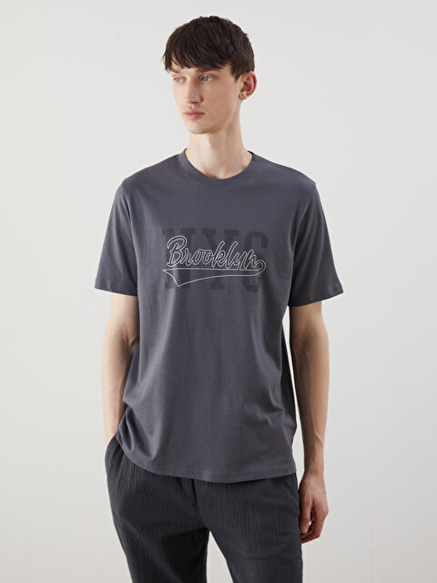 XSIDE Crew Neck Brooklyn Printed Jersey Embroidered Men's T-Shirt - S5KN92Z8-YQU