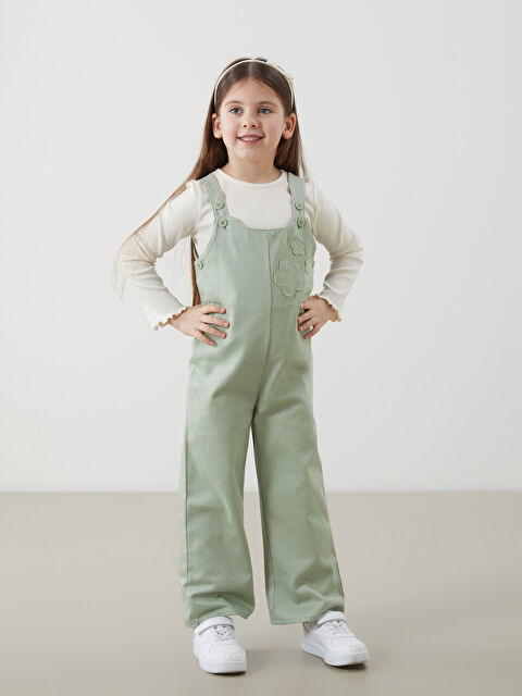 LCW Kids Bisiklet Yaka Çiçekli Kız Çocuk Tişört ve Tulum 2'li - S5KO16Z1-FDL