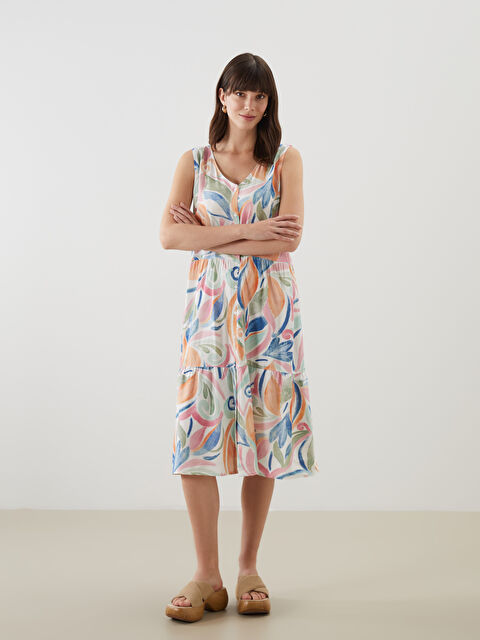 LCWAIKIKI Classic V Yaka Desenli A Kesim Kadın Elbise - S5KO25Z8-LT4