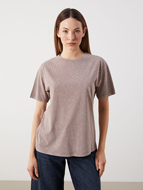 LCW Comfort Bisiklet Yaka Taşlı Kadın Bluz - S5KP49Z8-EPW