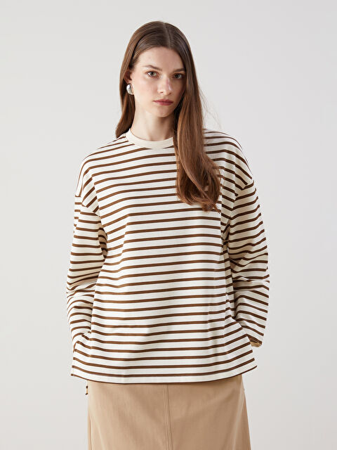 LCW Modest Çizgili Oversize Kadın Sweatshirt Tunik - S5KP77Z8-LEW