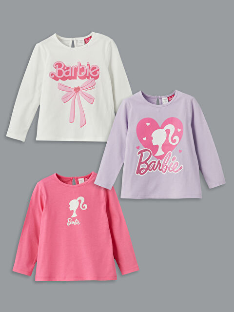 LCW Kids Crew Neck Barbie Printed Girls' T-Shirt 3-Pack - S5KQ17Z1-R9J