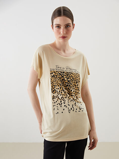 LCW ECO Bisiklet Yaka Baskılı Kadın Tişört - S5KR15Z8-G7K