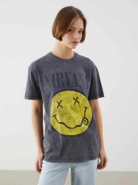 XSIDE Bisiklet Yaka Nirvana Baskılı Kadın Tişört - S5KR43Z8-VDL