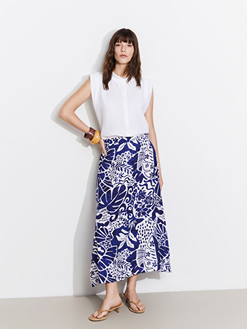 LCWAIKIKI Classic Beli Lastikli Çiçekli Kadın Etek - S5KR89Z8-LQQ