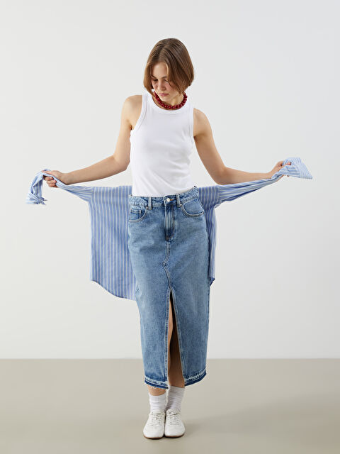 XSIDE تنورة جينز بقصة نحيفة - S5KS00Z8-Q6L