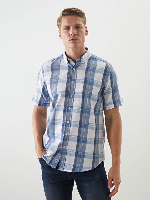 LCWAIKIKI Classic Regular Fit Kısa Kollu Ekose Gabardin Erkek Gömlek - S5KS54Z8-LLC