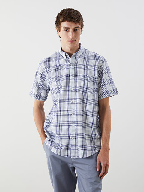 LCWAIKIKI Classic Regular Fit Kısa Kollu Ekose Poplin Erkek Gömlek - S5KS57Z8-LME