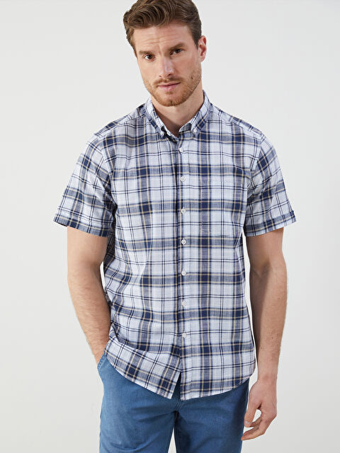 LCWAIKIKI Classic Regular Fit Kısa Kollu Ekose Erkek Gömlek - S5KS70Z8-LMR