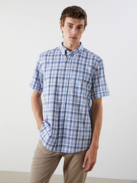 LCWAIKIKI Classic Regular Fit Kısa Kollu Ekose Erkek Gömlek - S5KS78Z8-LMR