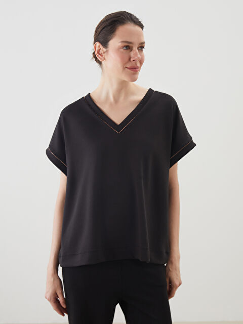 LCWAIKIKI Classic V Yaka Oversize Kadın Tişört - S5KT62Z8-CVL