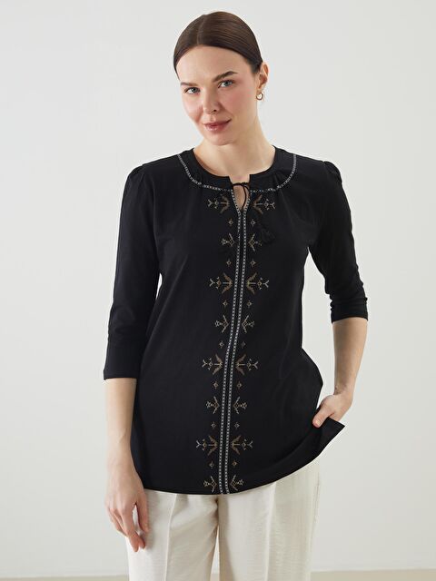 LCW Grace Bağlamalı Yaka Desenli Kadın Bluz - S5KU60Z8-CVL