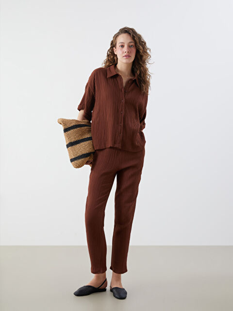 LCWAIKIKI Classic Beli Lastikli Dokulu Kadın Pantolon - S5KU63Z8-KJN