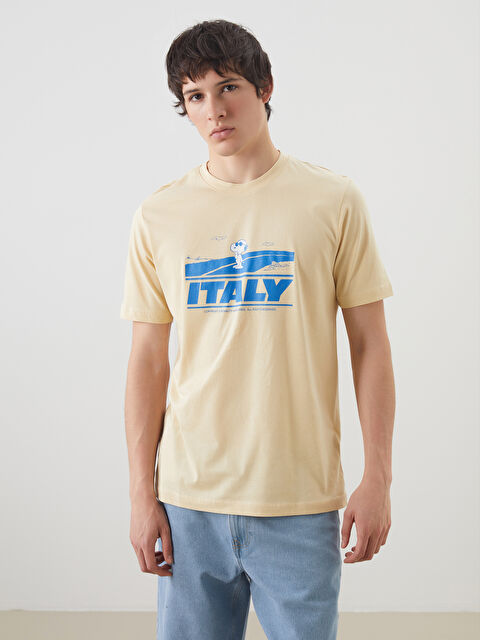 XSIDE Bisiklet Yaka Snoopy Baskılı Penye Erkek Tişört - S5KV16Z8-Y5Y