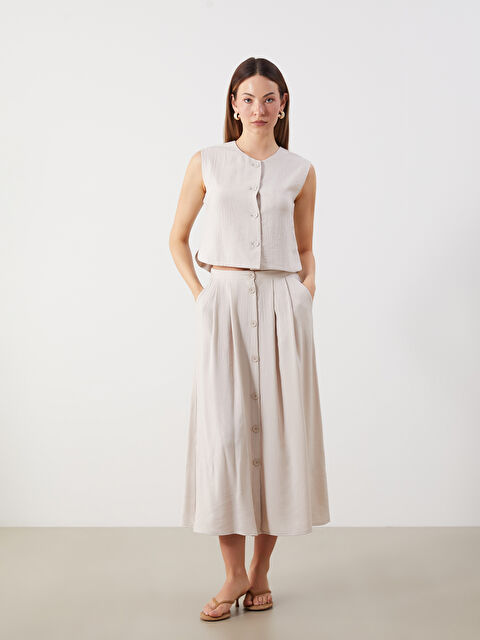 LCWAIKIKI Classic Beli Lastikli Dokulu Pileli Etek - S5KV75Z8-CR8