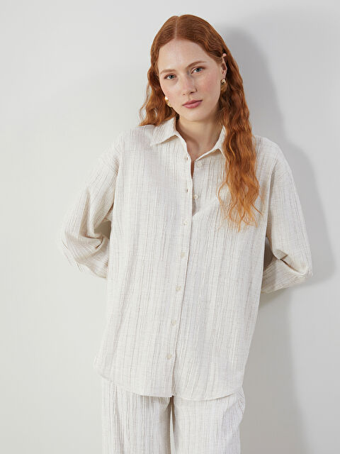 LCW Vision Dokulu Oversize Krinkle Kadın Gömlek - S5KY47Z8-FTZ