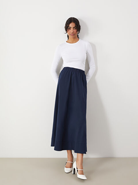 LCW Modest Beli Lastikli Poplin Kadın Kloş Etek - S5KY76Z8-E1J