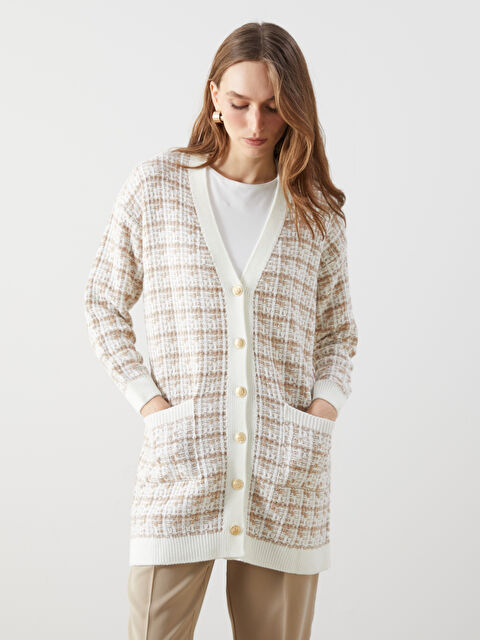 LCWAIKIKI Classic V Yaka Desenli Kadın Triko Hırka - S5KY85Z8-GC4