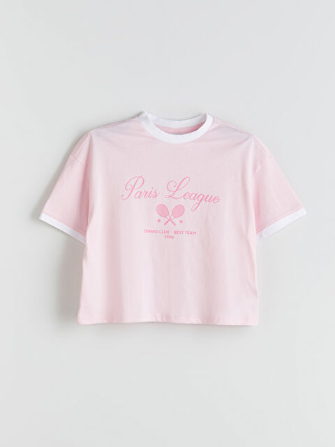 LCW Kids Bisiklet Yaka Paris Baskılı Kız Çocuk Tişört