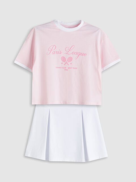 LCW Kids Bisiklet Yaka Kız Çocuk Tişört ve Şort Etek - S5L006Z4-FYX