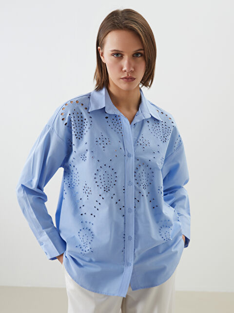 LCW Vision Kendinden Desenli Oversize Brode Kadın Gömlek - S5L009Z8-VL5