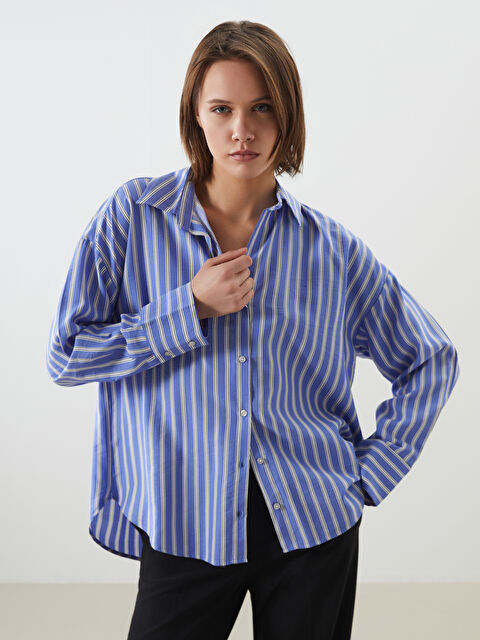 LCW Vision Çizgili Oversize Kadın Gömlek - S5L011Z8-LEN