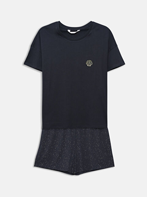 LCW DREAM მრგვალი საყელო მოქარგული ქალებისთვის მოკლე პიჟამის ნაკრები - S5L105Z8-LRW