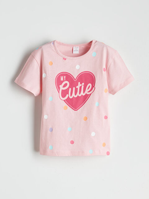 LCW baby Bisiklet Yaka Baskılı Kısa Kollu Kız Bebek Tişört - S5L125Z1-QWL