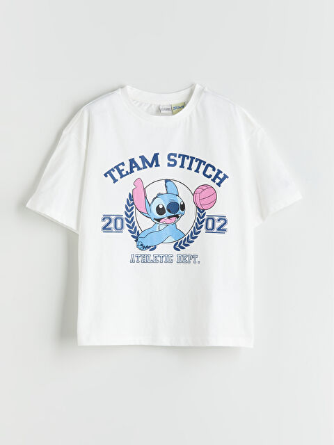LCW Kids Bisiklet Yaka Stitch Baskılı Kız Çocuk Tişört - S5L134Z4-R9J