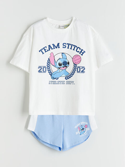 LCW Kids Bisiklet Yaka Stitch Baskılı Kız Çocuk Tişört ve Şort - S5L135Z4-R9J