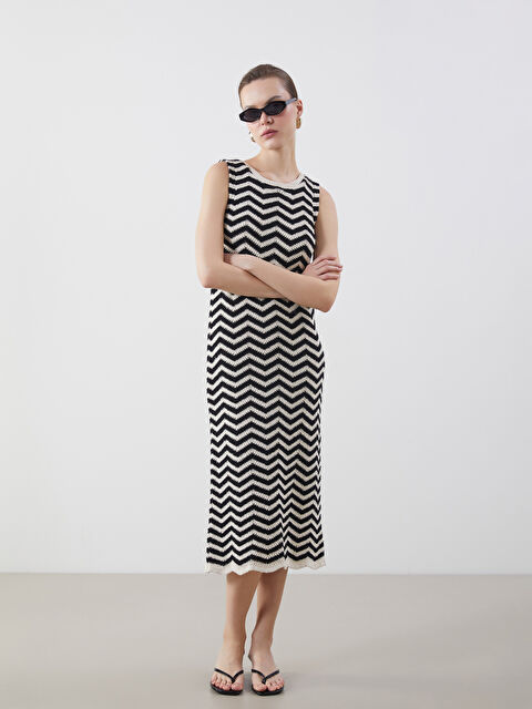 LCWAIKIKI Classic Bisiklet Yaka Desenli Kadın Triko Elbise - S5L145Z8-LFC