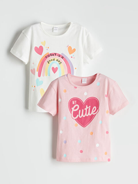 LCW Kids Crew Neck Printed Girls' T-Shirt 2 Pack - S5L185Z1-R9J
