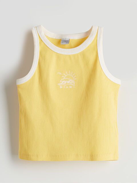 LCW Kids Bisiklet Yaka Nakışlı Kız Çocuk Atlet - S5L211Z4-FRN